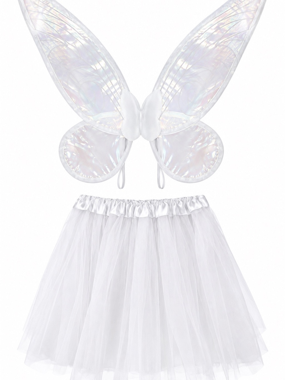 Wildarms White iridescent Fairy Wing and Tutu Skirt Halloween Costume NWT